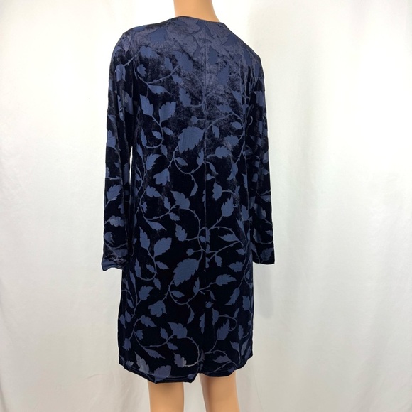 AMANDA SMITH Shift Dress 10 Navy Floral Burnout Velvet Square Neck Long Sleeve - Picture 4 of 11